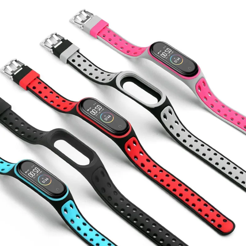 샤오미 미 밴드 5 4 3 용 스트랩, 샤오미 mi 밴드 5 4 3 용 팔찌 더블 버클 교체용 실리콘 손목밴드 액세서리