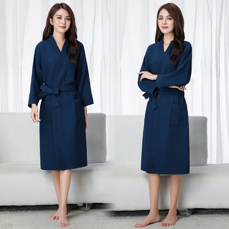 Summer Water Absorption Fashion Waffle Bath Robe Men Sexy Kimono Waffle Bathrobe Women Dressing Gown Female Robes