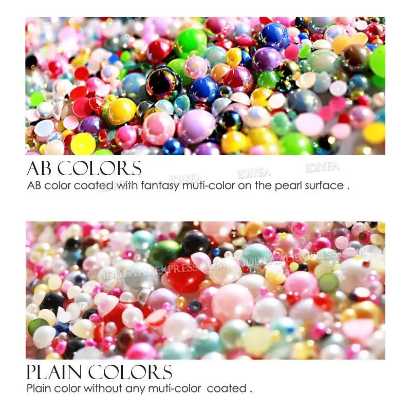 Bulk Wholesale 2-10mm Imitation Pearls Ivory White AB Multi Colors Half Round Flat Back Bead ABS Plastic Glitters DIY Nail Art