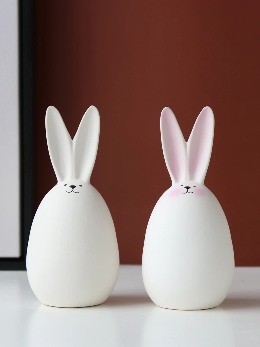 

Simple Modern Cute Animal White Rabbit Ceramic Ornaments Office Desktop Figurines Decoration Home Livingroom Furnishing Crafts