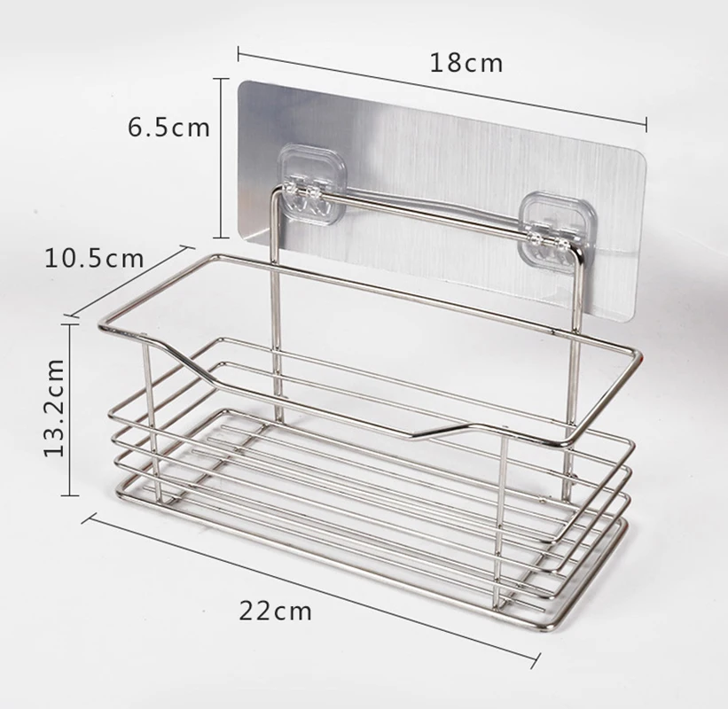 22cm High Fence Stainless Steel Bathroom Storage Shelf Punch-Free Wall Mounted Kitchen Bathroom Toilet Storage Rack