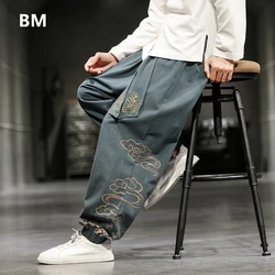 Chinese Style Retro Auspicious Clouds Print Pants Men Clothing Autumn Fashion Clothes Loose Casual Pants Plus Size Harem Pants