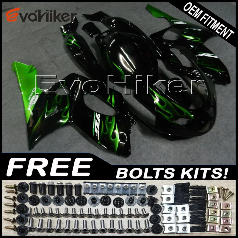 

Custom fairing for YZF600R Thunderent 1997-2007 green flames ABS plastic motorcycle hull