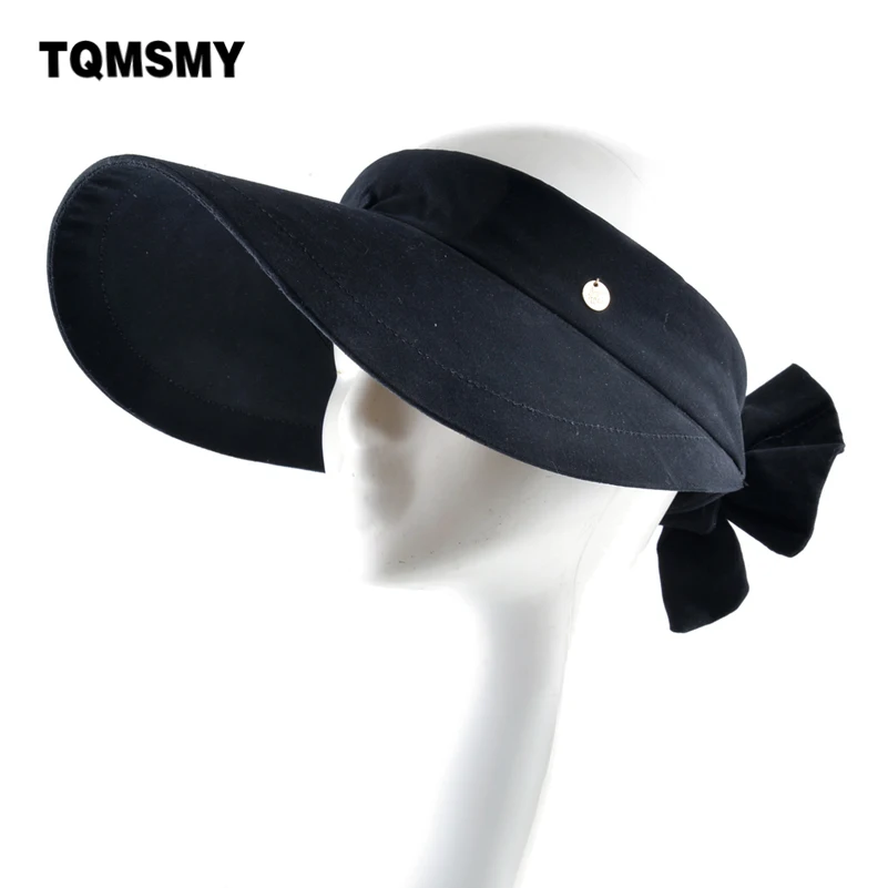 

TQMSMY Summer Sun Hat Women Beach Wide Brim Visor Cap Ladies Outdoor Empty Top Sun Caps With Bow-Knot Fashion Solid Color TMP76