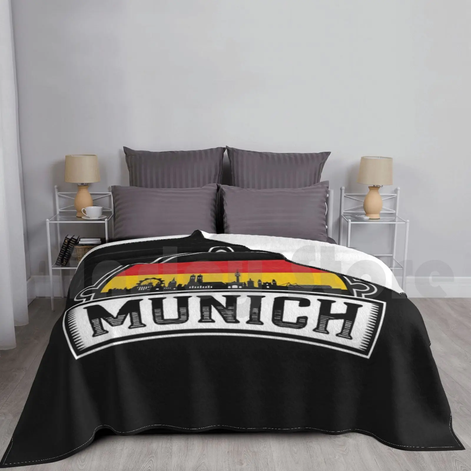 

Germany Skyline Travel Souvenir German Flag Blanket Fashion Custom Germany German City Cities Town State
