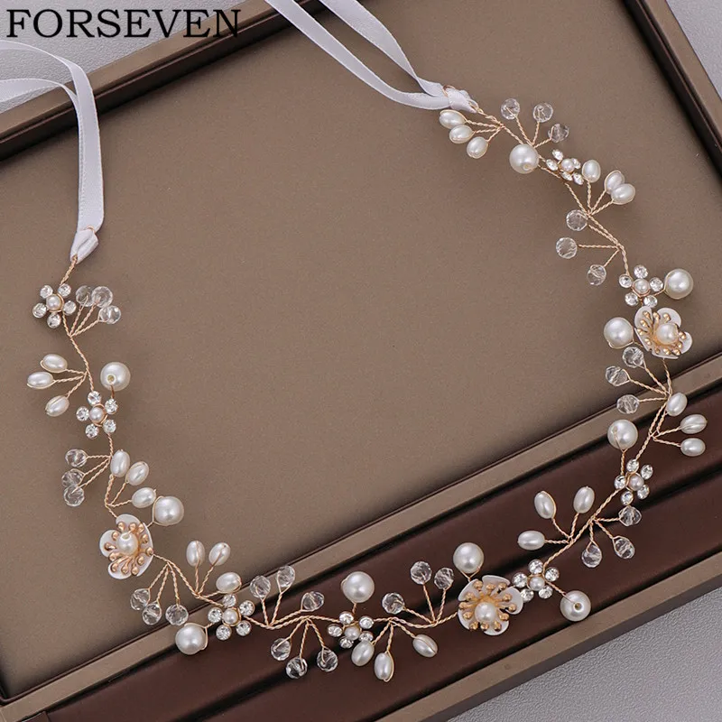 Luxury Pearl Headband Wedding Hair Accessories Bridal Tiara Handmade Rhinestone Flower Wedding Headband Hair Ornaments Jewelry