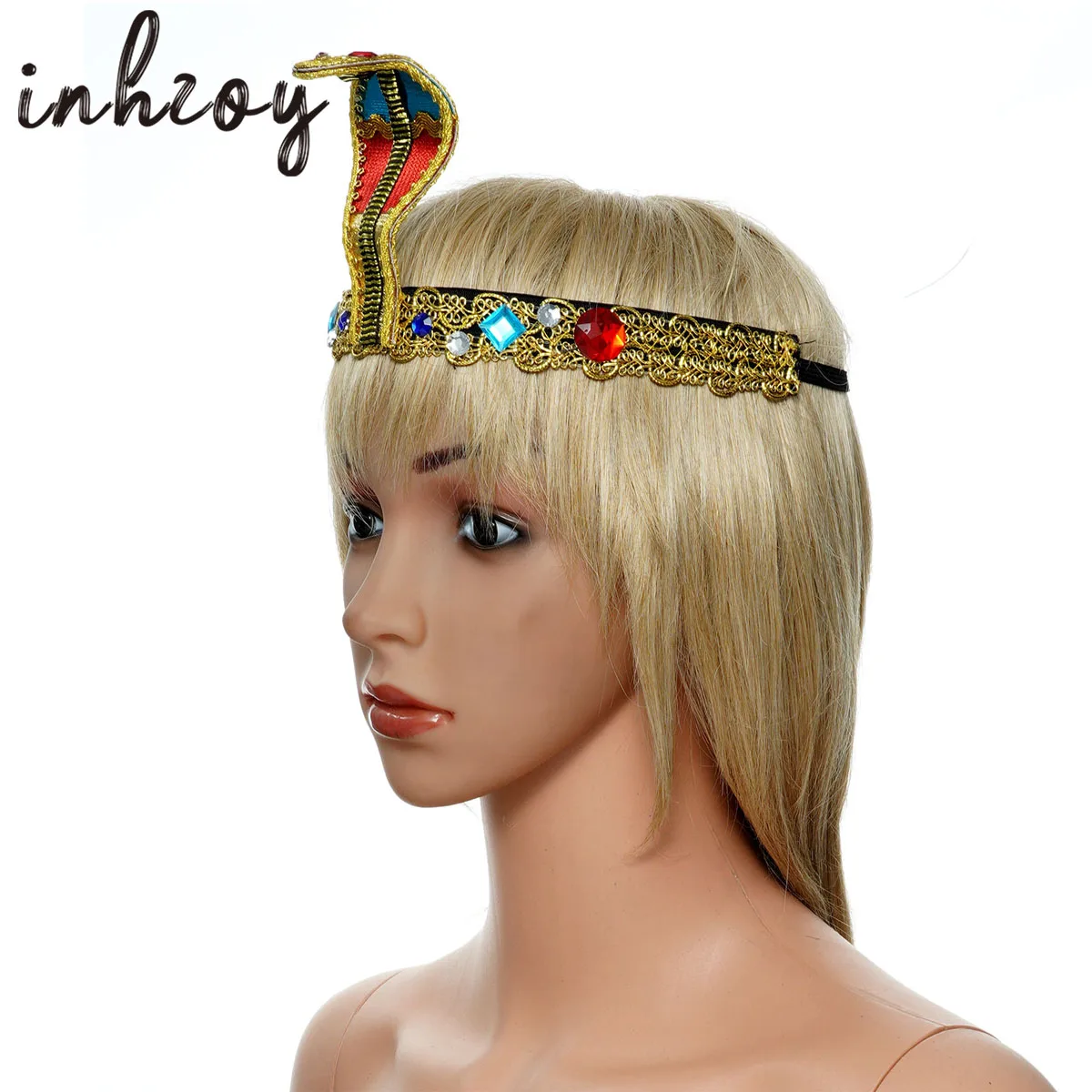 

Egyptian Costume Accessories Snake Shape Headdress Jewelry King Queen Cosplay Gemstone Dress Up Egypt Clothing Golden