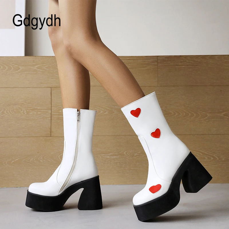 Gdgydh Trend Fashion Boots Women Heart Shaped Design Zipper Platform High Heel Shoes Women Popular Gothic Lolita Girtls On Sale