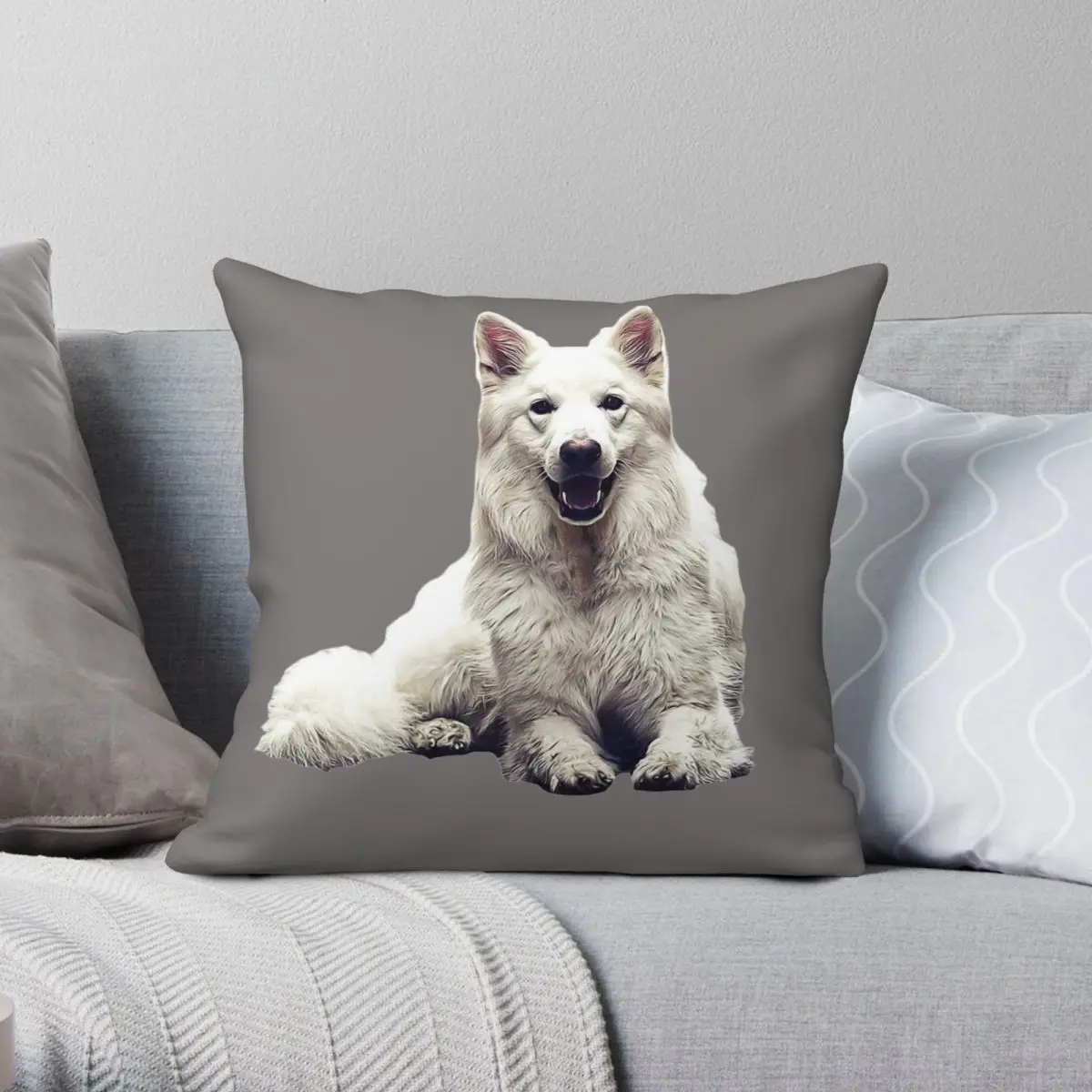 White Swiss Shepherd Dog Pillowcase Polyester Linen Velvet Pattern Zip Decor Throw Pillow Case Sofa Cushion Case