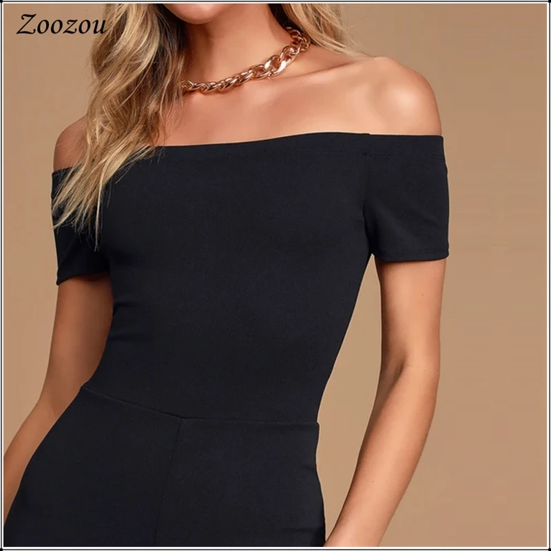 Zomer Toevallige Zwarte Off Shoulder Jumpsuits Sexy Mode Elegant Slash Hals Plus Size Rompertjes Casual Slanke Jumpsuit 2020 Custom