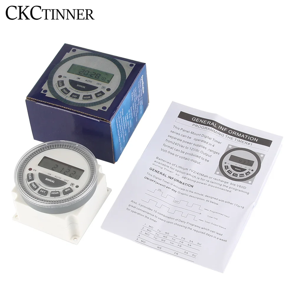 220V Timer Switch7 Days Weekly Programmable Digital Timer LCD 1.6 Inch Lighting Switch Inside Battery with Dustproof Cover