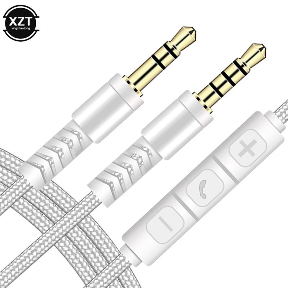 1.2m Audio Cable 3.5mm to Jack 3.5mm Speaker Line Aux Cable Male to Male with Mic to volume control for Headphone Car speaker