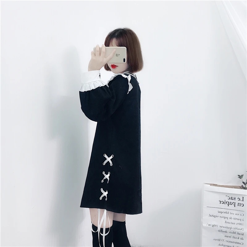 2020 spring new Japanese loli soft girl embroidery fungus stitching sweet bandage lantern sleeve dress female lolita costumes