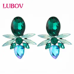 LUBOV 4 Colors Colorful Flower Stud Earrings Acrylic Crystal Stone Women Piercing Earrings Trendy Wedding Jewelry Christmas Gift