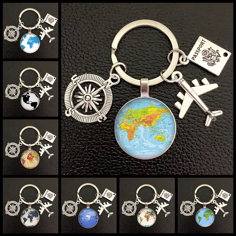 NEW Earth plane keychain pendant earth compass personality memorial key ring gift for travel lovers