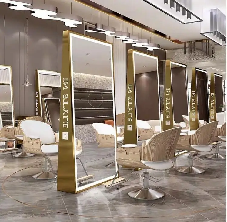 Online celebrity barber shop special mirror dyeing floor mirror hair salon stainless steel hairdressing shop mirror double-sided