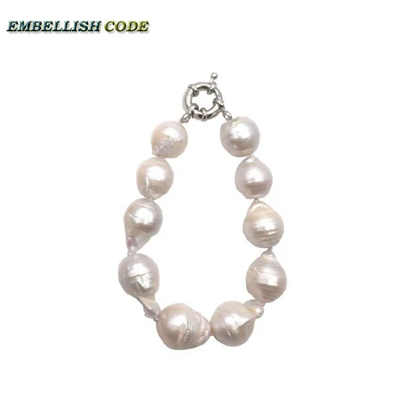 

Nice Special Baroque White Huge Tissue Pearls Bracelet Nucleated Fireball Pear Shape Natural Freshwater For Party Jewery