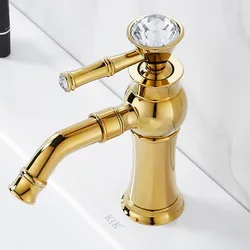 Bathroom Sink Faucet Gold Basin Faucets Brass Water Tap Cold and Hot Golden Finish Luxury Washbasin Mixer Deck Mount Single Hole