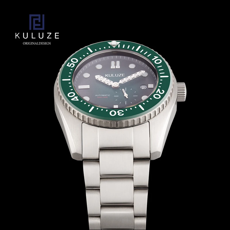 KULUZE Design Brand Ocean Green Clock Dial dive Automatic Mechanical Watch Titanium Strap 300m Waterproof diving Watches