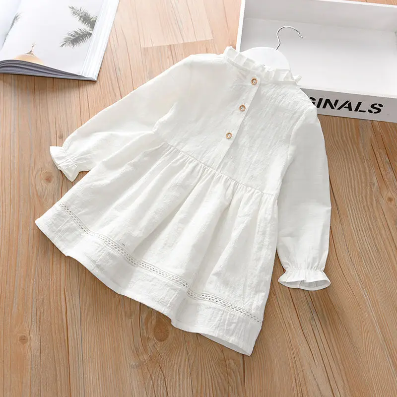 Girls White Dress Baby Long-Sleeved Dress Spring and Autumn Children\'s Clothing Little Girl Skirt Princess Dress