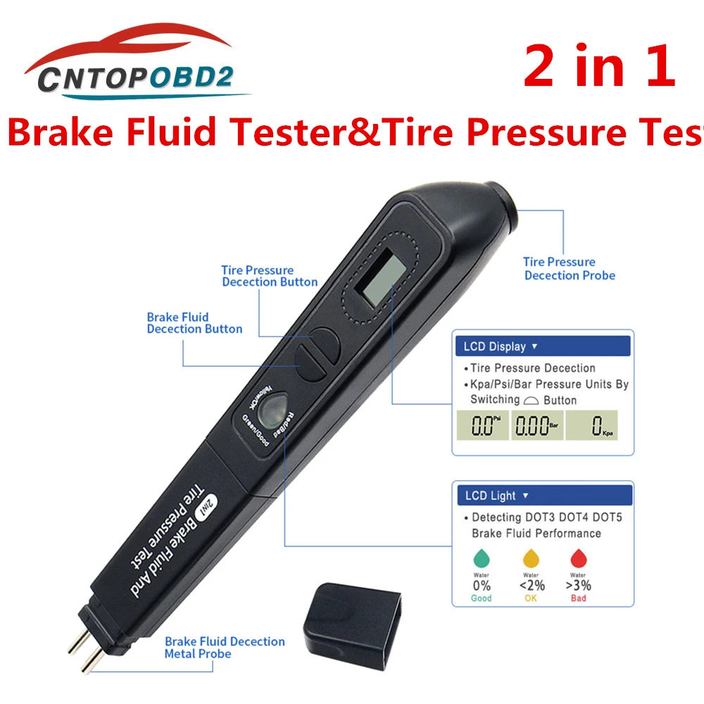 

2in1 Brake Fluid Tire Pressure Tester Pen Brake Fluid Tire Pressure Tester Pen Vehicle Accurate Oil Quality Check For Car Truck