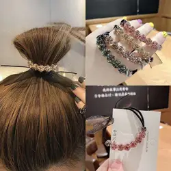 Hair Rope Female Simple Temperament With Diamond Bow Knot Hair Rope Bracelet Dual-Use Hair Tie High Elastic Hair Ring