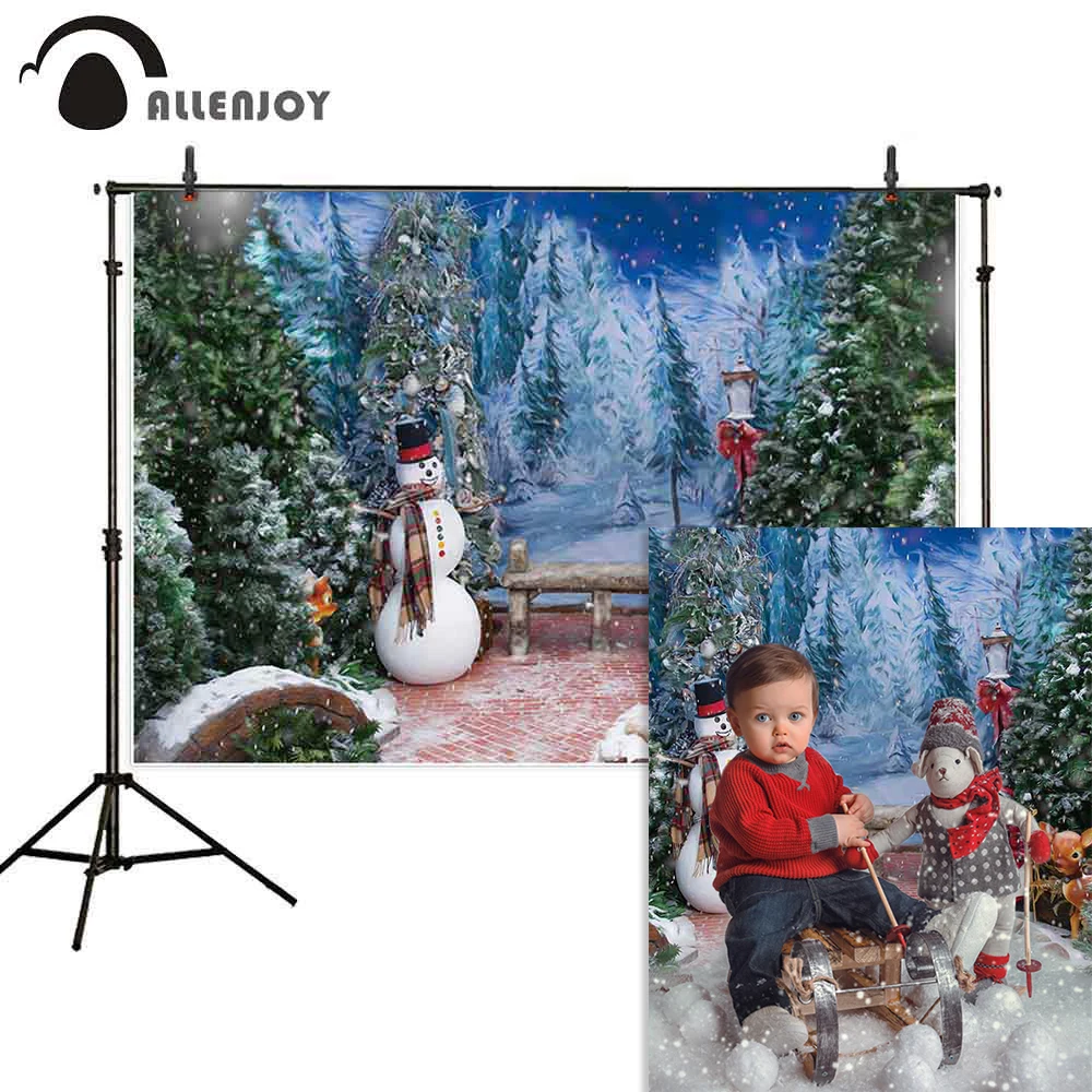 Allenjoy snowman photophone winter christmas tree decorations new year family painting background backdrop photocall photography