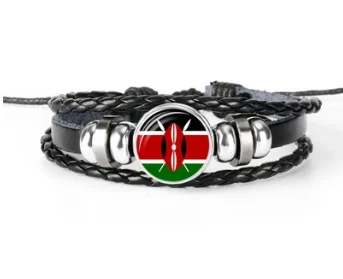 Love Kenya Flag Leather Bracelets Fashion Kenya Women And Men Glass Beads Bracelets Friendship Anniversary