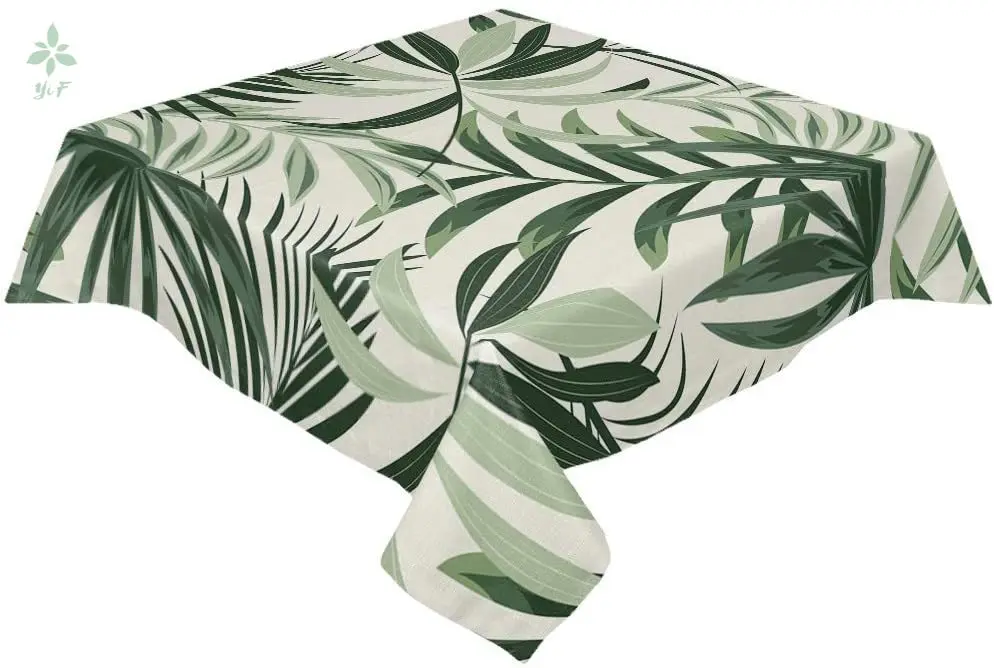 

Tropical Leaf Tablecloth Cover Green Palm Leaf Decorative For Kitchen Party Banquet Table