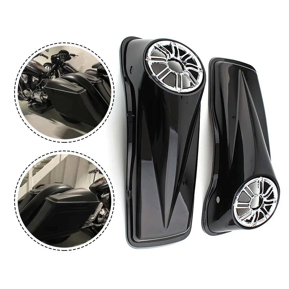 Black Motorcycle Saddlebag Lid Speaker Cutouts Grilles Covers For Harley Touring Electra Street Glide Road King Ultra-Classic