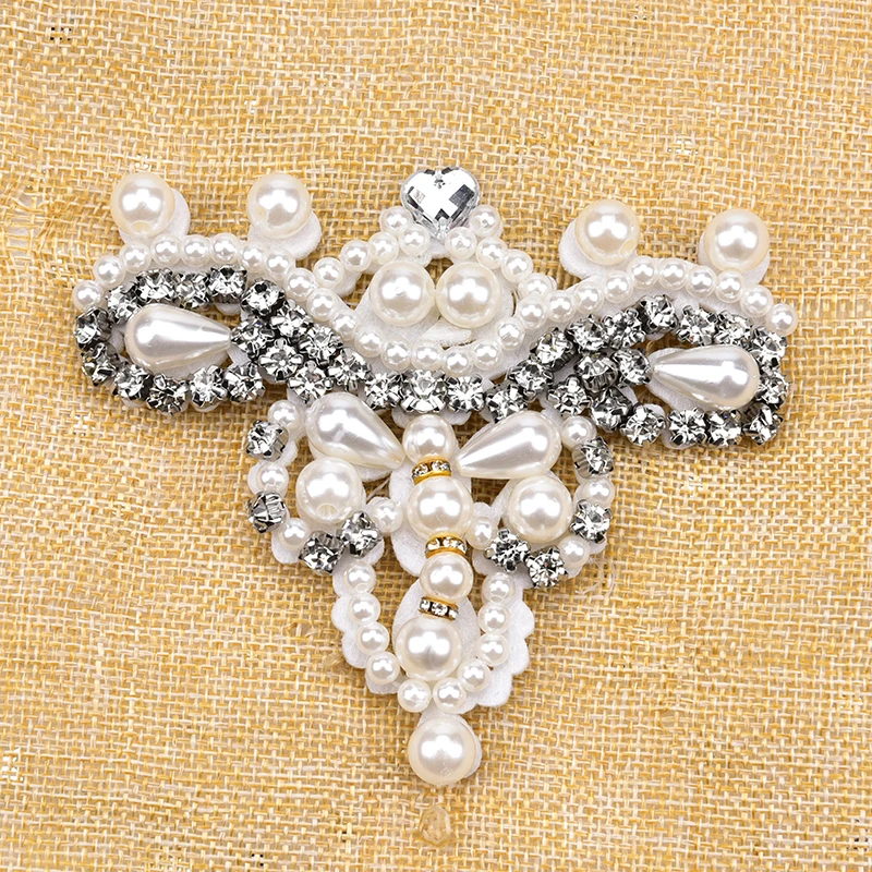 2Pcs/lot Fashion Pearl Shoes Flower Bridal Applique DIY Embroidery Lace Diamond Wedding Dress Hairpin Turban Crystal Patches