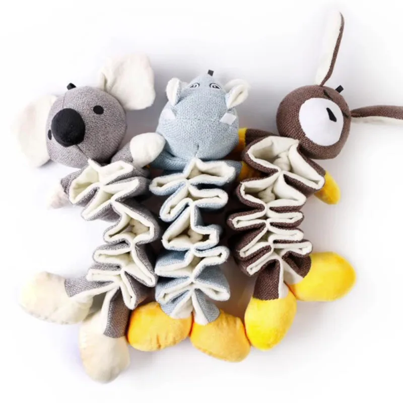 Cute Plush Dog Toys Squeak Pet Animal Plush Toy Dog Chew Squeaky Whistling Involved Kangaroo Koala Cotton Linen Slow Eat Pet Toy