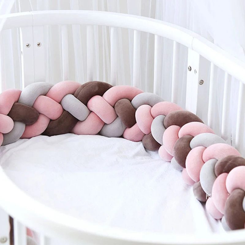 4M Long Crib Newborn Cotton Pure Weaving Plush Knotted 4 Braid Pillow Baby Bed Bumper Infant Protector Cot Kids Room Decor