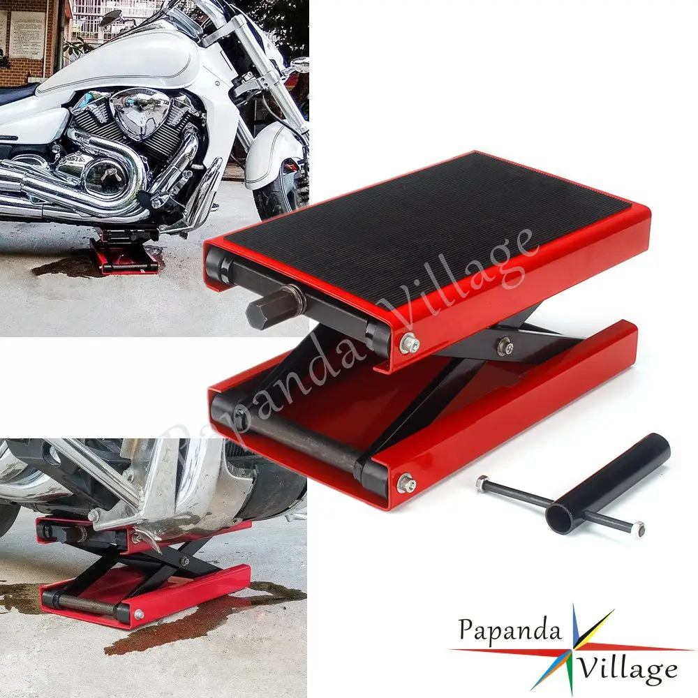 Herramienta de reparación de motocicletas, soporte de elevación de tijera central, Gato de elevación plano ancho para bicicletas de calle, Cruisers, ATVs, soporte de reparación, 1100 libras