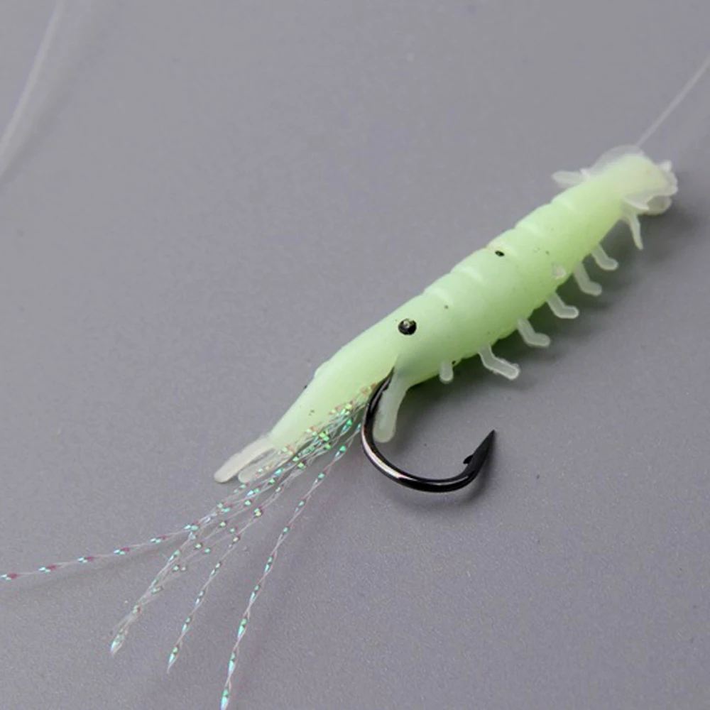 DNDYUJU 15Pcs/3Bag Soft Rigs Fishing Lure Glow In The Dark Luminous Shrimp Bait Jigs Lure Soft Worm Fake Lure Baits Lures Set