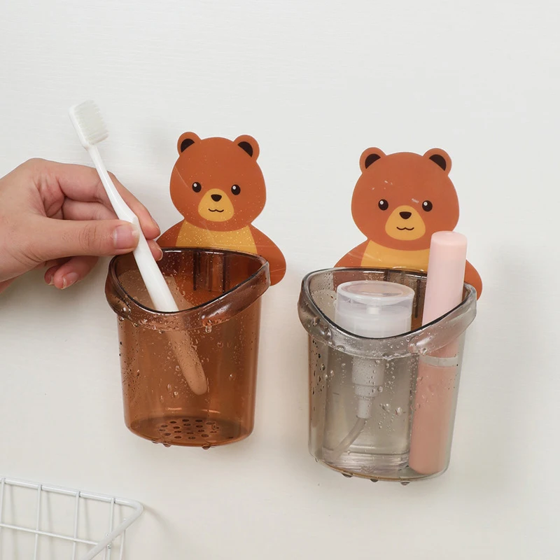 Bear Hug Storage Cup Punch-free Drainable Multifunctional Debris Storage Rack Bathroom Toothpaste And Toothbrush Rack