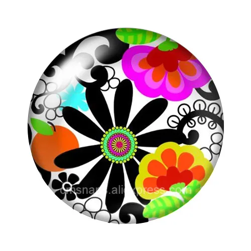 DB0987 Beauty drawing flowers colorful 18mm snap buttons 10pcs mixed round photo glass cabochon style for snap button jewelry