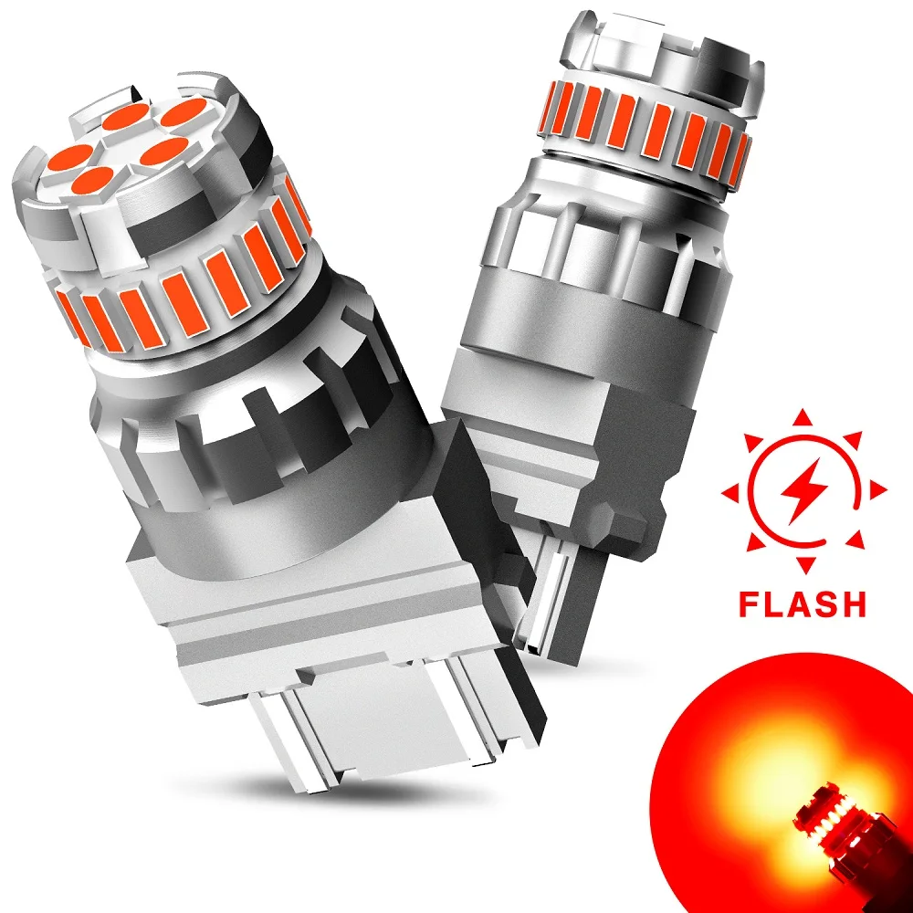 AUXITO 2Pcs 1200Lm T25 3157 LED Red Lamp T20 W21/5W LED Bulb W21W 7440 7443 p27/7w Car Brake Strobe Flashing Tail Light 12V