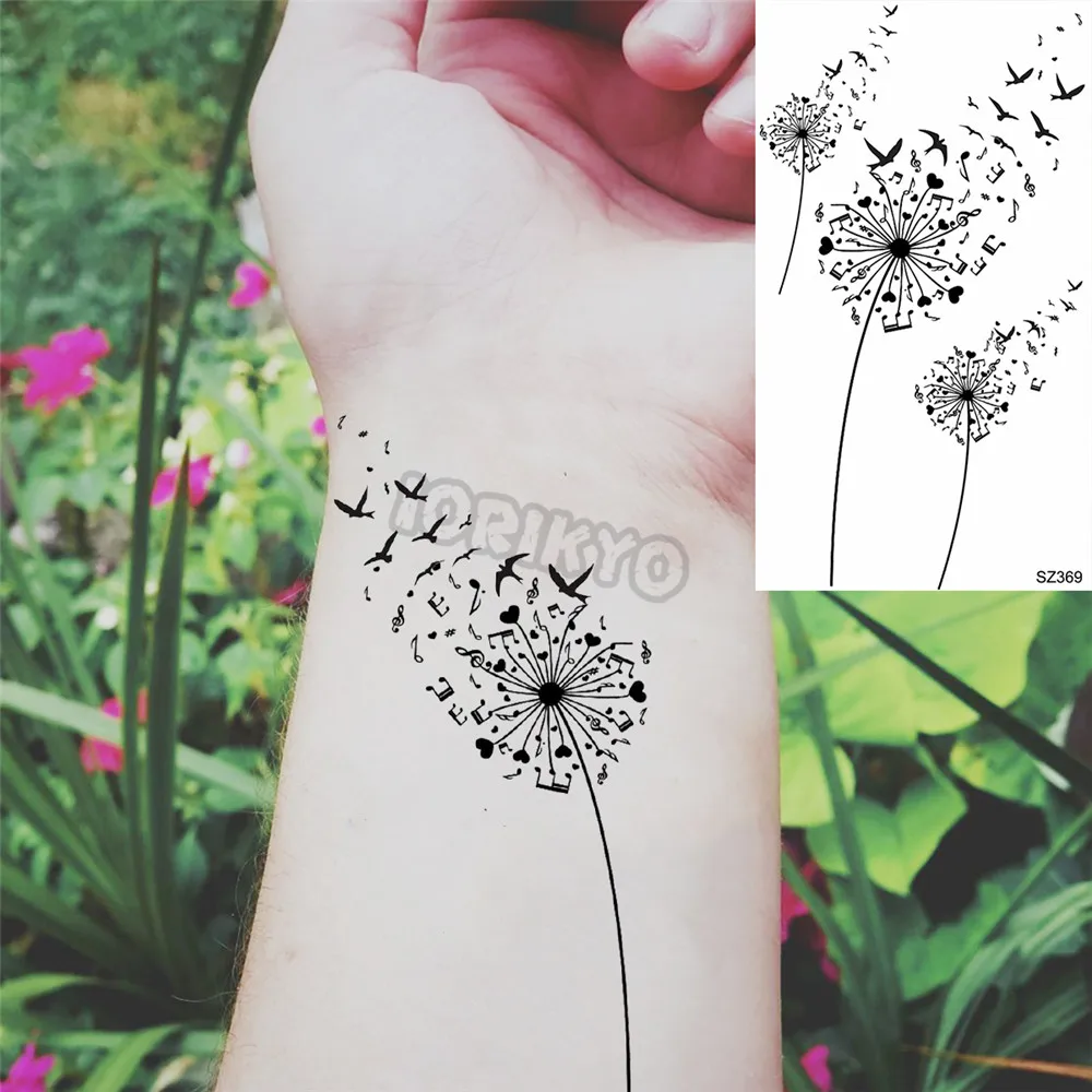 Black Dandelion Temporary Tattoos For Women Girls Realistic Henna Thorn Daisy Fake Tattoo Sticker Waterproof Leg Body Tatoos