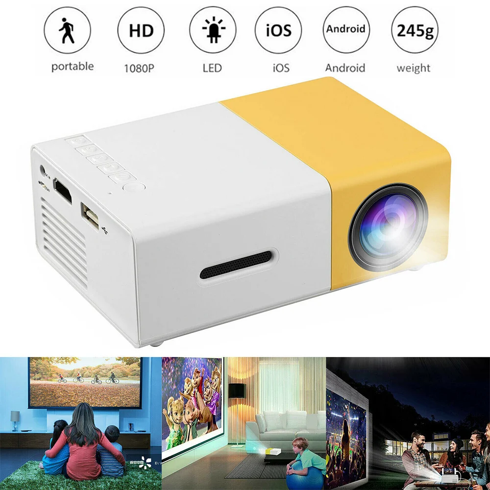 Portable HD Led Projector Mini Projector with Remote Control for Private Theatre and Children Education and Video Player