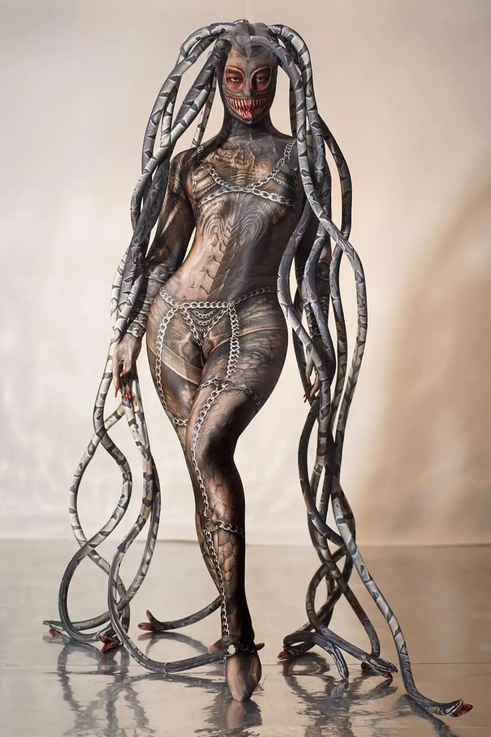 

2020 Christmas Halloween Women New Horror Queen Of The Medusa Jumpsuit Dancer Costume Performance Outfit Same Paragraph Costume