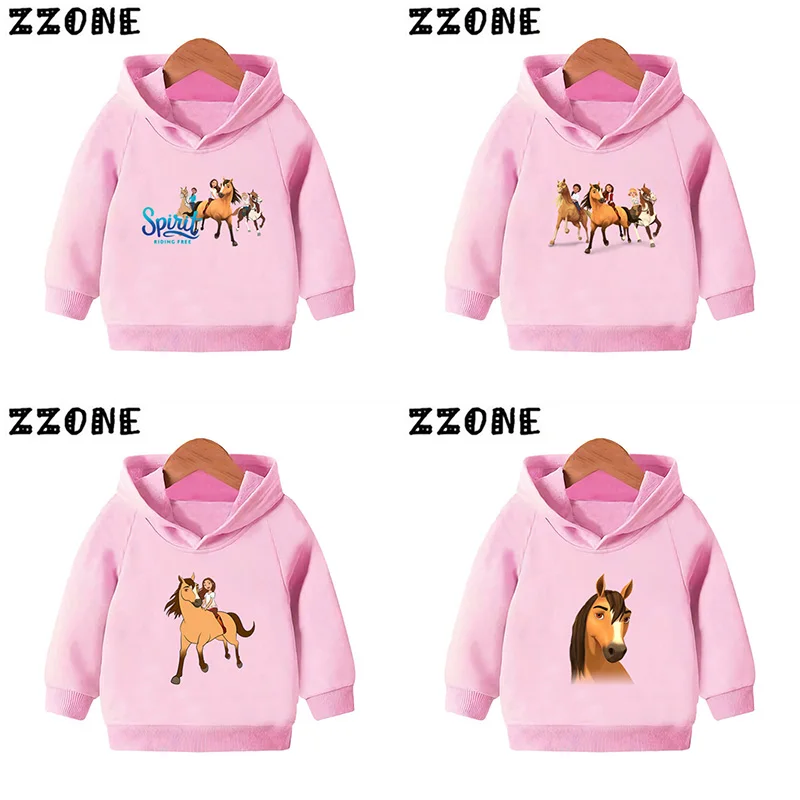 Kids Hooded Hoodies Lucky & Mustang Spirit Horse Cartoon Children Sweatshirts Baby Pullover Tops Cute Girls Boys Clothes,KMT5457