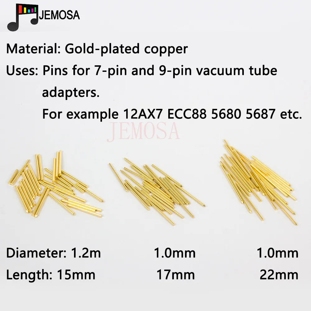 100PCS Pins for 7-pin and 9-pin vacuum tube adapters Gold-plated copper 12AX7 ECC82 ECC83 ECC88 5687 Vauum Tube Amplifier DIY