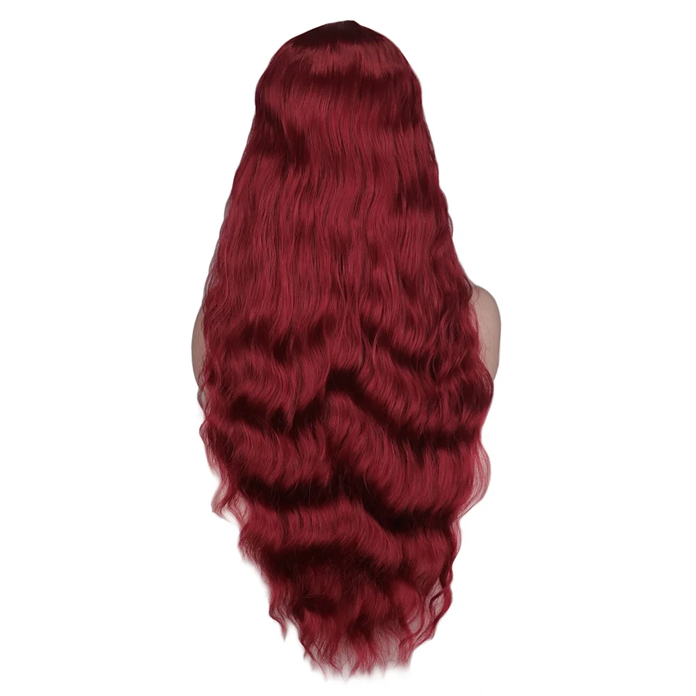 WHIMSICAL W Long Wavy Black Wigs Red Wave Synthetic Wig for Women Natural Middle Part Heat Resistant Breathable Hair