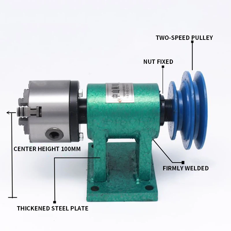 Household Lathe Spindle Assembly Set DIY Small Woodworking Rotating Seat 80 Three-jaw Chuck Flange Pulley Lathe Spindle Tools