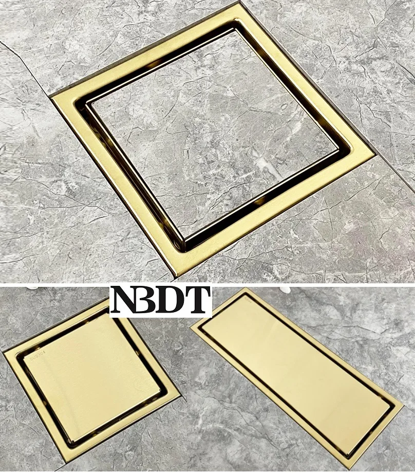 SUS 304 Stainless Steel Titanium Gold Square Rectangle Floor Drain Strainer Linear Shower Drainer Deodorize Tile Insert