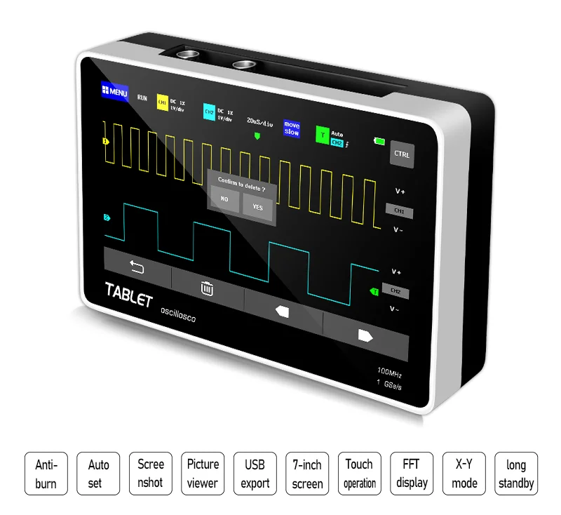 New Upgrade 1013D Digital Oscilloscope 2 Channels 100MHz Bandwidth 1GSa/s Sampling Rate USB With Color TFT LCD Touching Screen