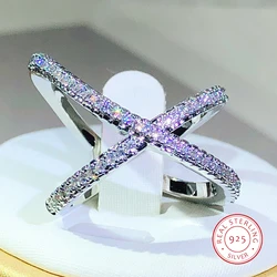 925 Silver Fashion X V Letter Rings Full Cubic Zirconia Top Quality Women Girl Elegant Stunning Finger Ring