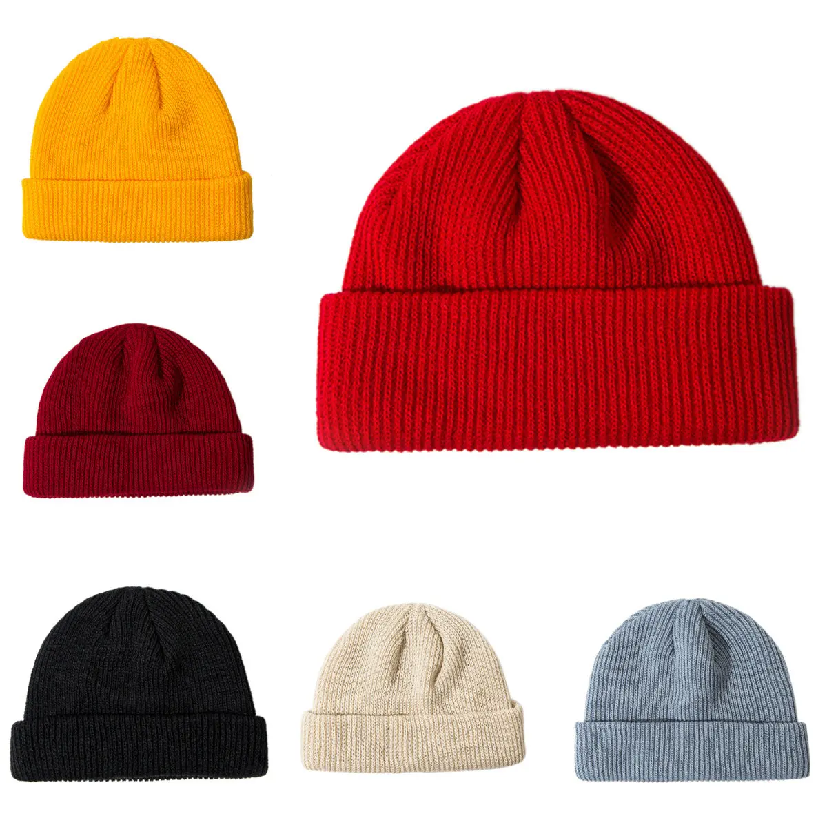 Ladies Casual Cap Winter Unisex Rib Knitted Beanies Hats For Woman Mens Kids Girls Boys Black Grey Red Solid Color