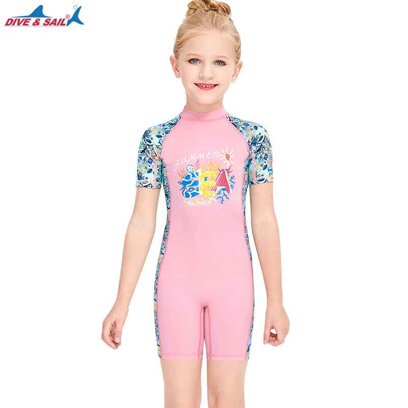 Girls and Boy One Piece Rash Guard Swimsuit Kid Water Sport Short Swimsuit UPF 50+ Sun Protection Bathing Suits